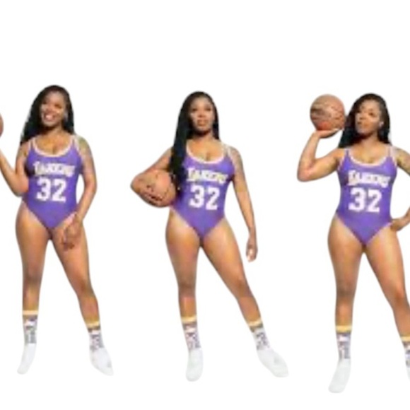 NBA Tops - Lakers New #32 Johnson Purple Yellow bodysuit swimsuit sporty halloween costume